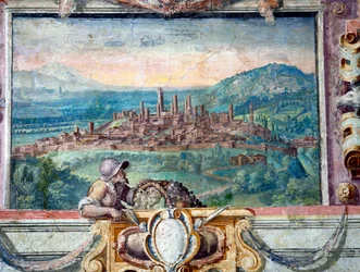 Dormitorio (detalle del friso que representa ciudades bajo el dominio de los Medici, San Gimignano)